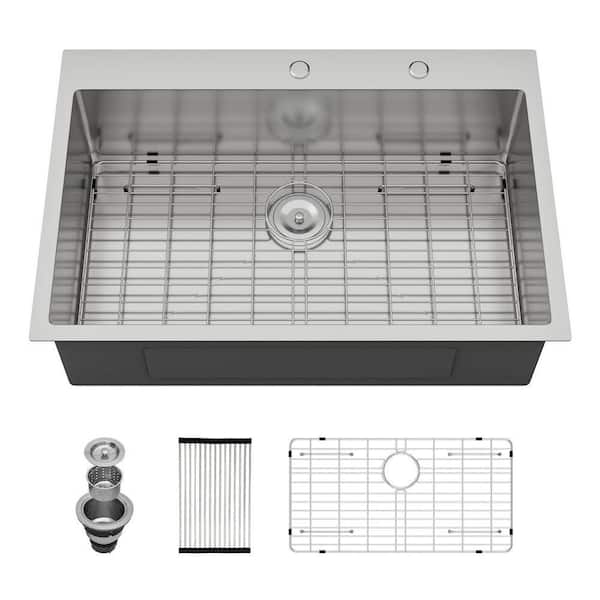 36 in. x 22 in. Drop-In Single Bowl 16-Gauge Stainless Steel Kitchen Sink with Bottom Grids