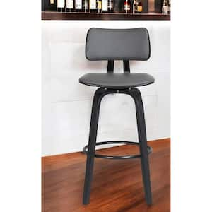 30 in. Black and Gray Low Back Wood Bar Stool Faux Leather Seat