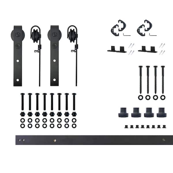 HOMACER 5 ft./60 in. Black Rustic Non-Bypass Sliding Barn Door Track and Hardware Kit for Double Doors