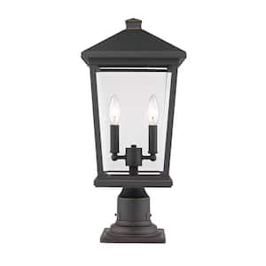 Portland 1-Light Oil Rubbed Bronze 21.5 in. Pier Mount Light with Clear Seedy Glass and Circular Fitter
