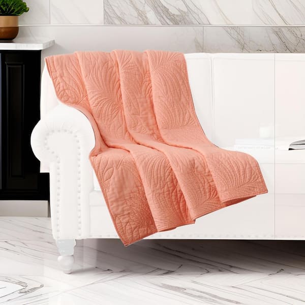 Coral Solid Color Cotton Throw Blanket