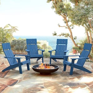Gaia Traditional Curveback Slate Dark Blue Plastic Outdoor Chairs Patio Adirondack Chair Set of 4