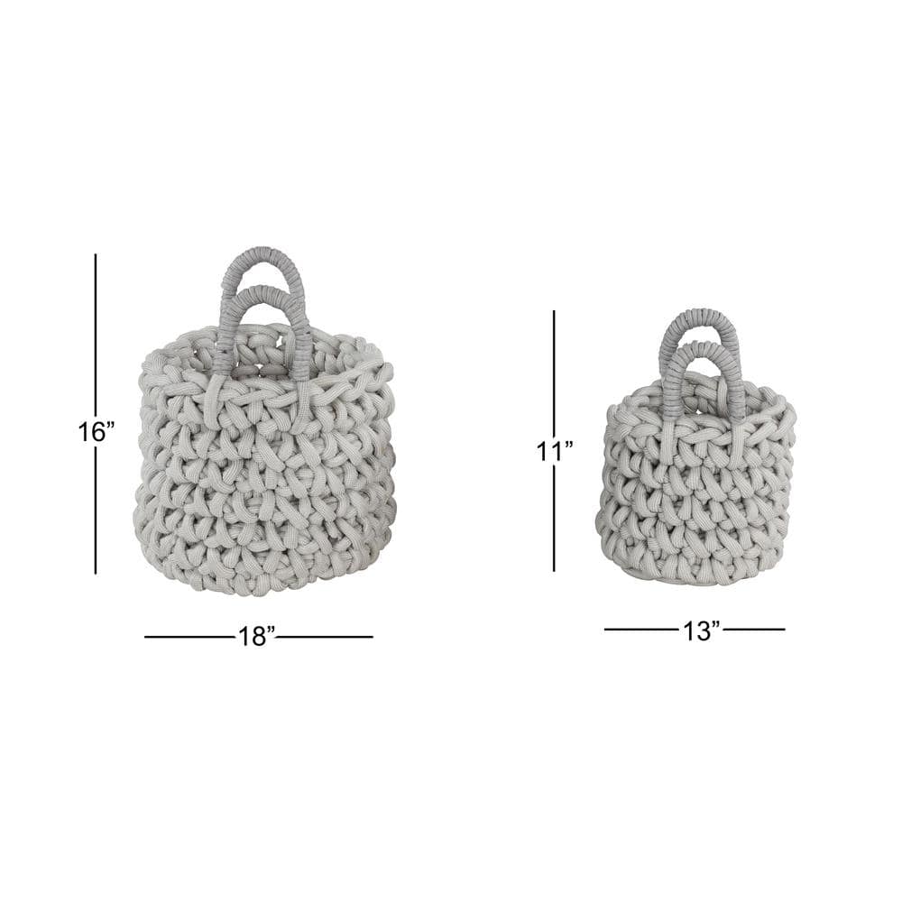 Gray Fabric Round Storage Baskets with Handles, Set of 2