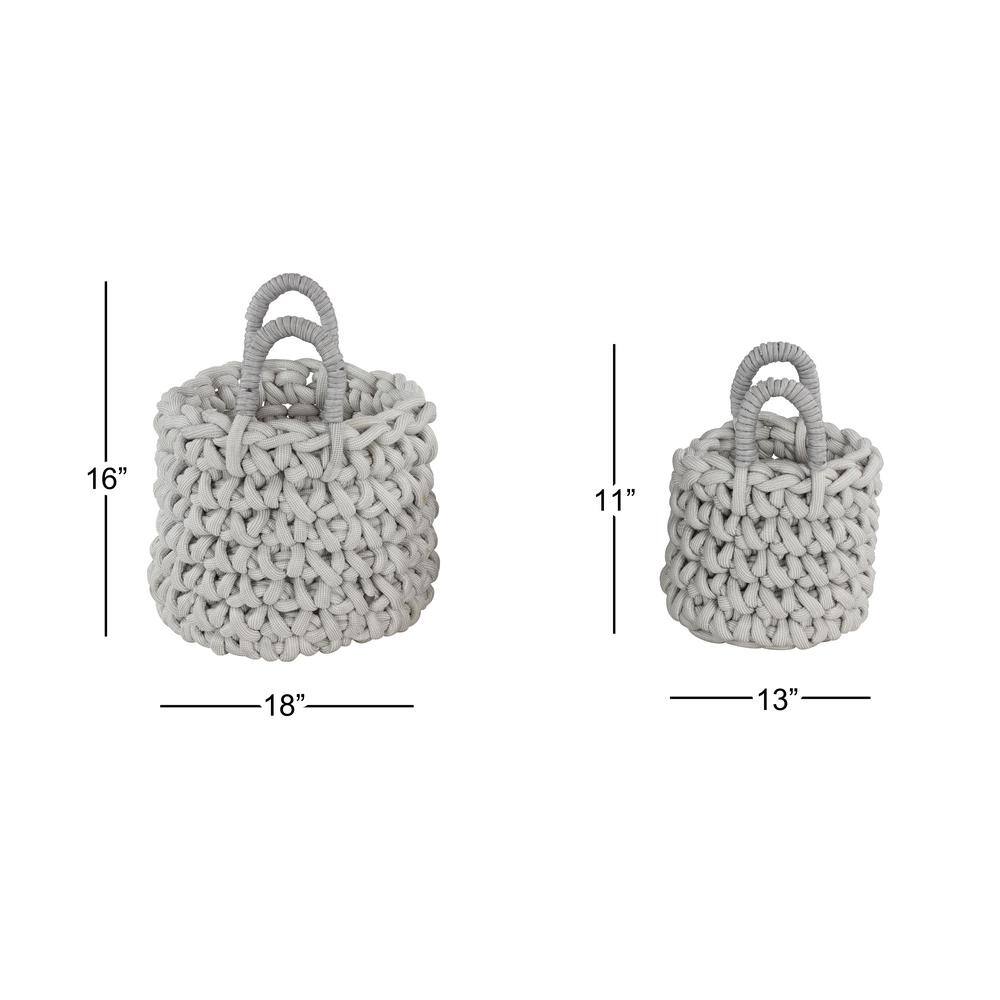 Gray Fabric Round Storage Baskets with Handles, Set of 2