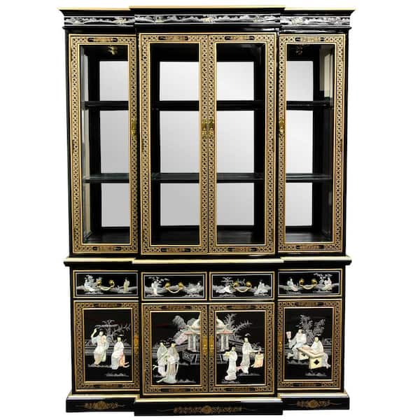 Oriental Furniture Black Lacquer Breakfront Cabinet