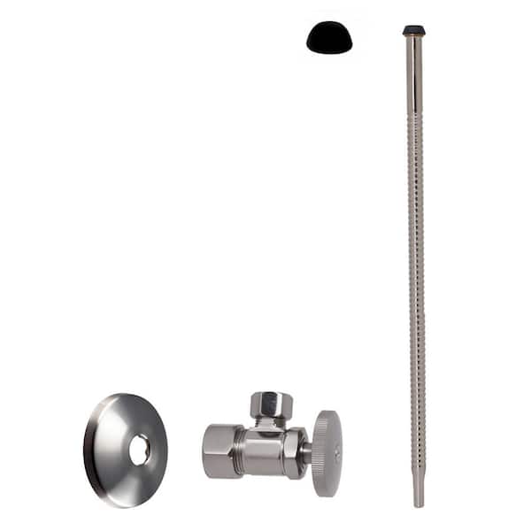 Westbrass 5/8 in. x 3/8 in. OD x 15 in. Corrugated Riser Supply Line Kit with 1/4-Turn Round Handle Angle Valve, Satin Nickel