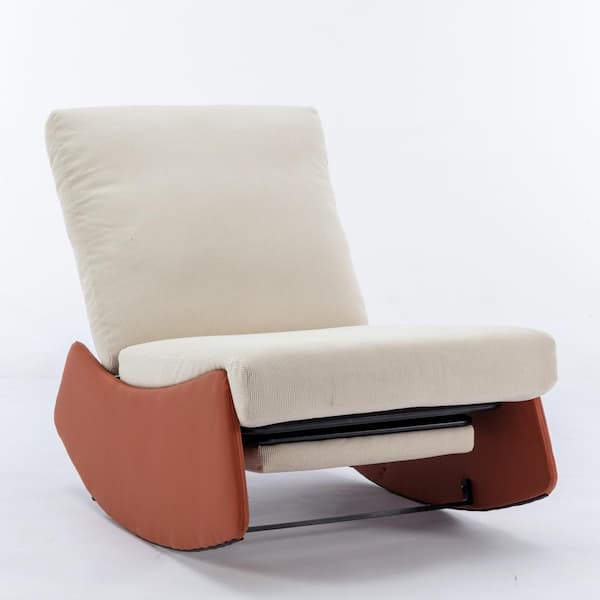Tenleaf Metal Upholstered Outdoor Rocking Chair with Beige Cushion, Footrest