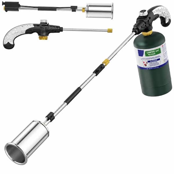 Medium Stainless Steel Black and Silver Propane Weed Torch with Detachable 32 in Arm, Heavy-Duty Flame