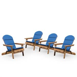 Malibu Natural Wood Adirondack Chair with Navy Blue Cushion (4-Pack)