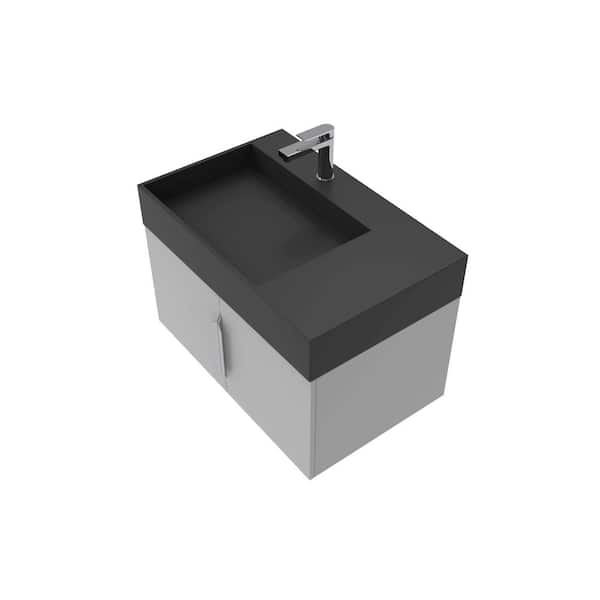 castellousa 30 in. W x 18.9 in. D x 19.75 in. H Single Left Sink Bath Vanity in Gray Brushed Nickel Trim Solid Surface Black Top