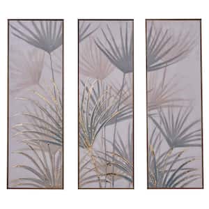 3- Panel Leaf Palm Framed Wall Art with Gold Frame 47 in. x 16 in.