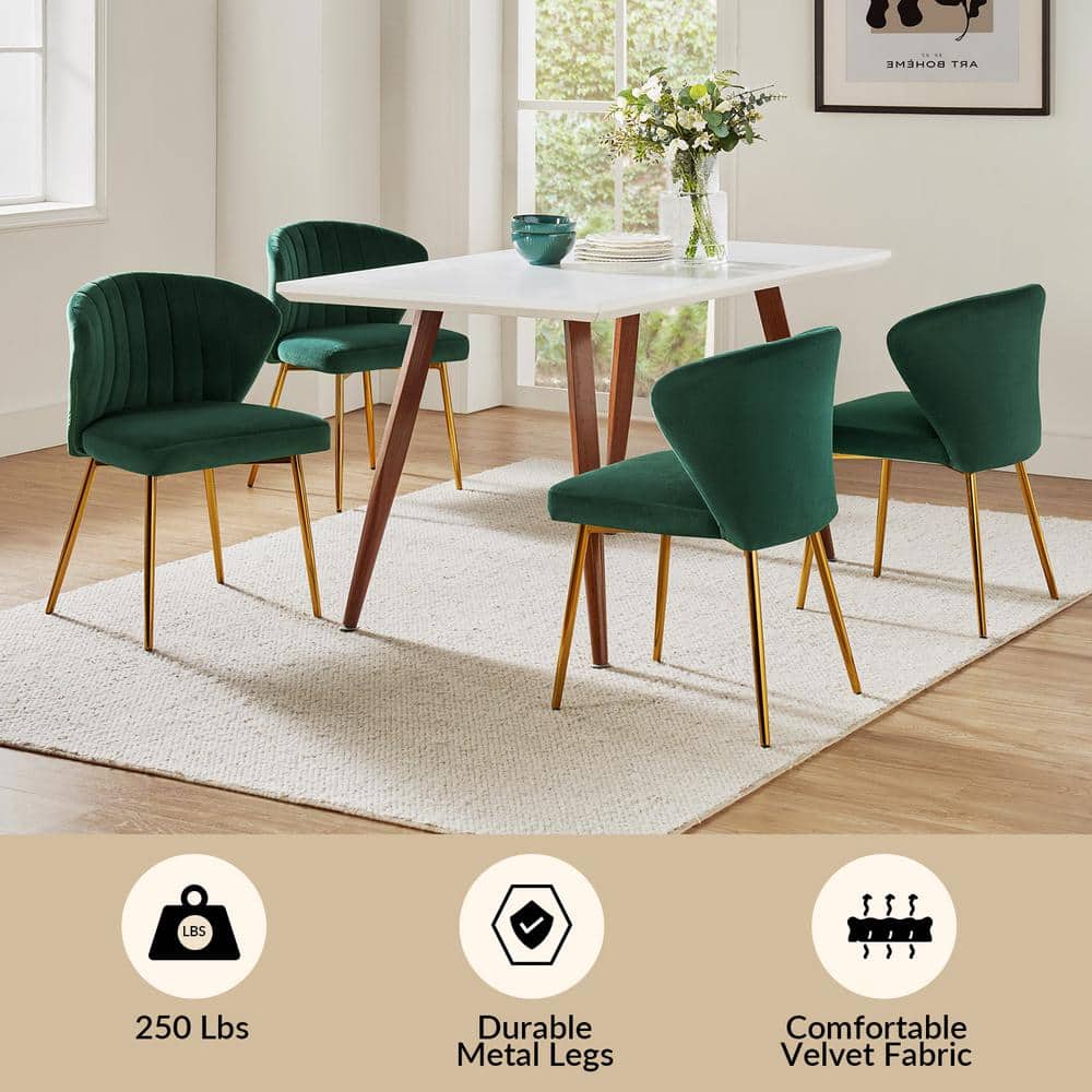 Green Velvet Upholstered Side Chair with Gold Metal Legs