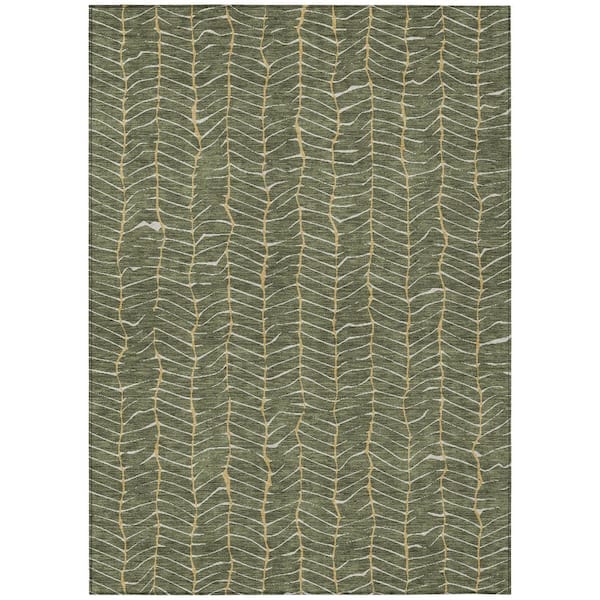 Chantille Machine Washable Indoor/Outdoor Abstract ACN3038 Olive 5 ft. x 7 ft. 6 in. Area Rug