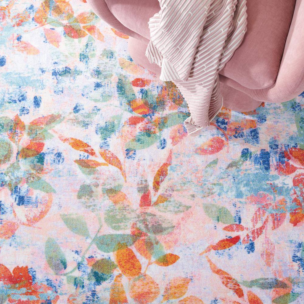 Blush Pink and Green Abstract Synthetic 9' x 12' Area Rug