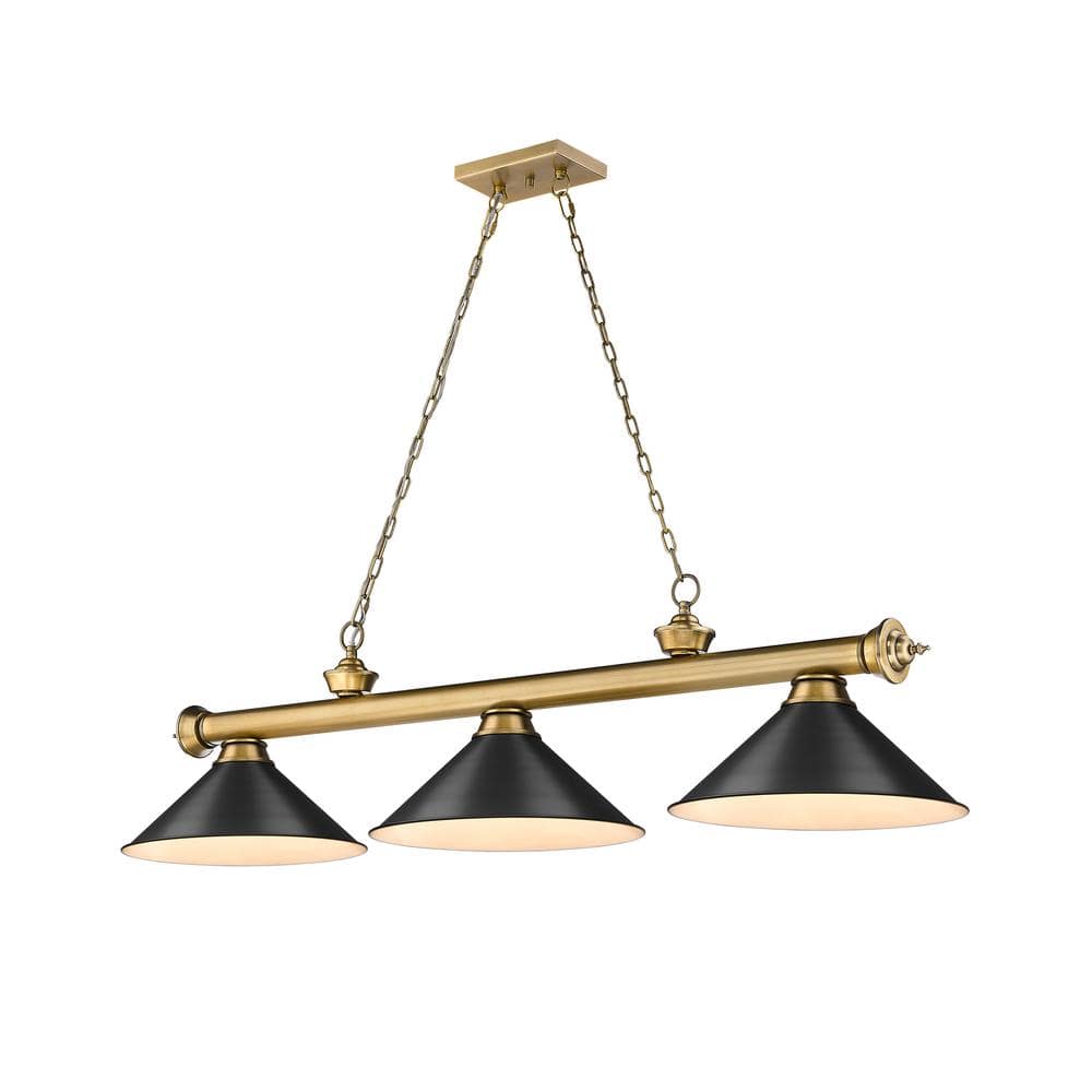 Cordon 3-Light Rubbed Brass Plus Billiard Light Metal Matte Black Shade ...