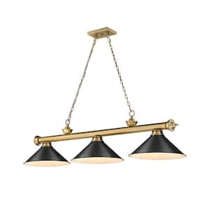 Cordon 3-Light Rubbed Brass Plus Billiard Light Metal Matte Black Shade with No Bulbs Included