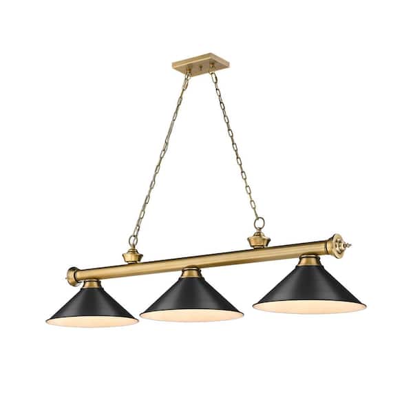 Unbranded Cordon 3-Light Rubbed Brass Plus Billiard Light Metal Matte Black Shade with No Bulbs Included
