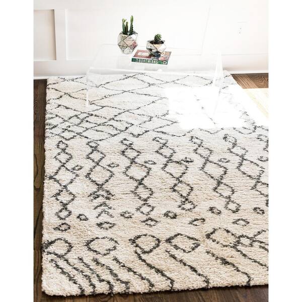 Unique Loom Rabat Shag Geometric Pure Ivory 4' 0 x 6' 0 Area Rug
