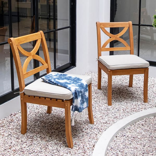 Kinsley Teak Wood Outdoor Dining Set Chair with Beige Cushion (Set of 2)