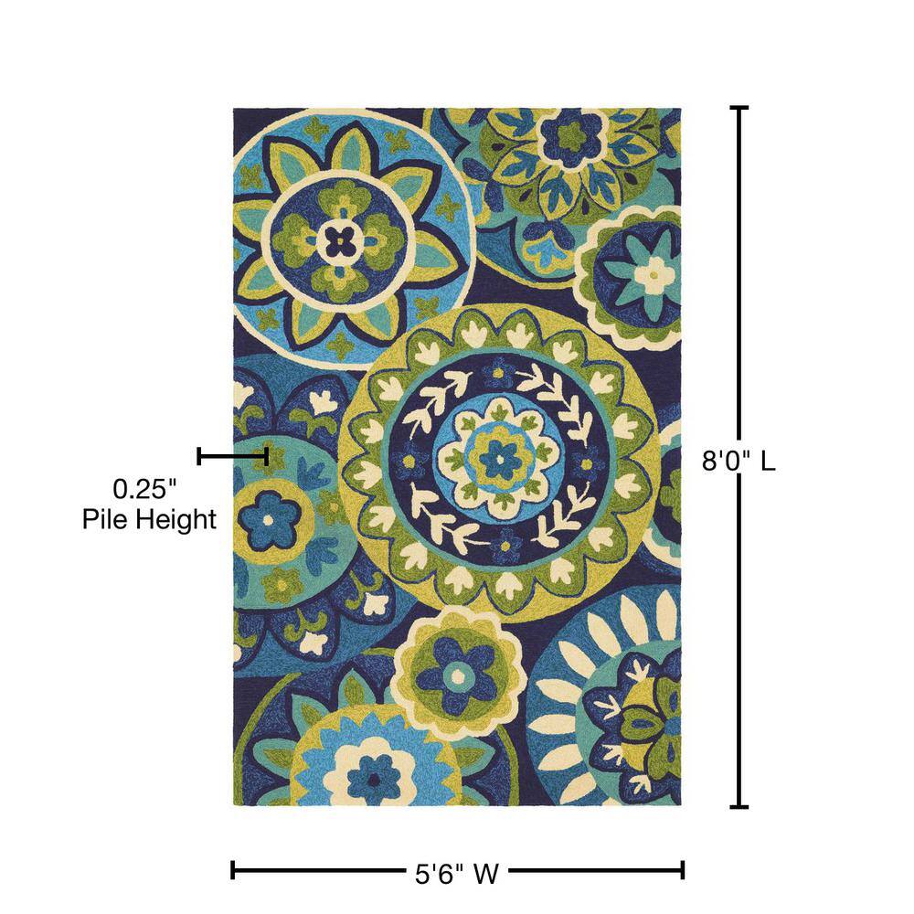Handmade Blue Floral Synthetic Rectangular Rug, 5'6" x 8'