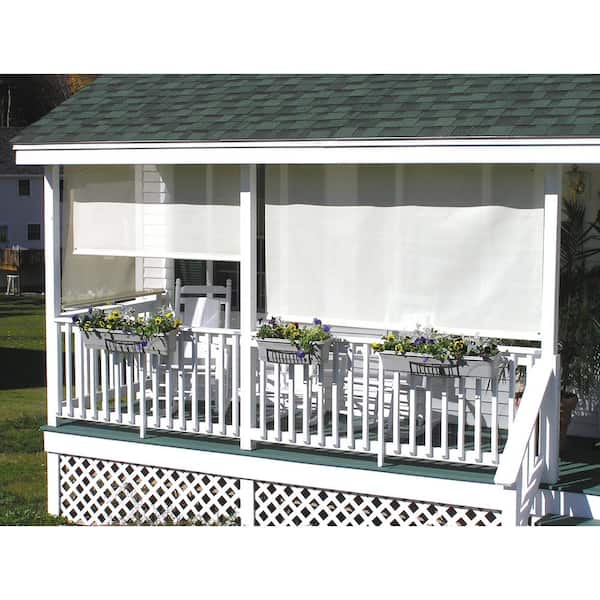 Bali Essentials Cream Corded Light Filtering Motorized Vinyl Exterior Roll-Up Shade Left Motor White Cassette 66 in. W x 84 in. L