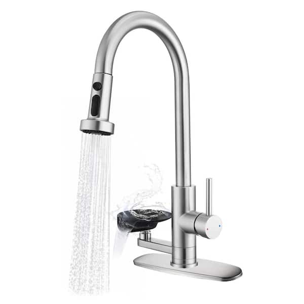 3-in-1 Kitchen Faucet with Press-Type Glass Rinser, High-Arc Pull-Down Sprayer Faucet, 3 Function Spray Mode