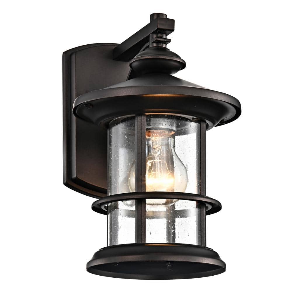 Oil Rubbed Bronze Outdoor Downlight Wall Lantern Sconce with Clear Glass We