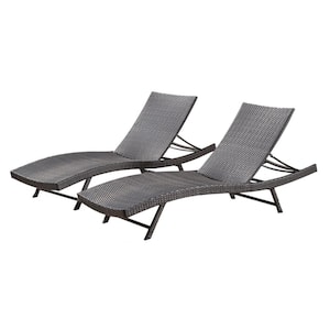 Brown 2-Piece Rattan Wicker Outdoor Chaise Lounge with Adjustable Backrest (Set of 2)