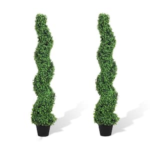 47.2 in. H Green Artificial Potted Boxwood Spiral Tree (Set of 2)
