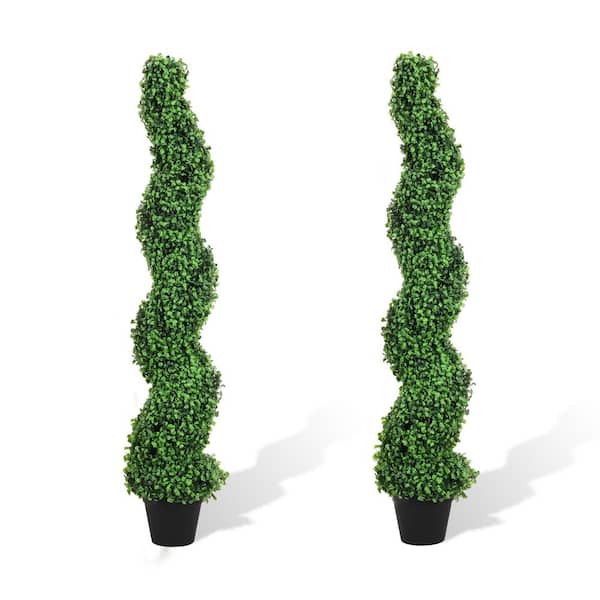 Unbranded 47.2 in. H Green Artificial Potted Boxwood Spiral Tree (Set of 2)