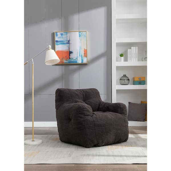 Dark Gray Bean Bag Chair Fabric Foam Filled Bean Bag Armrest Comfortable Couch Kid Adults 39 in. x 39 in. x 27.5 in.