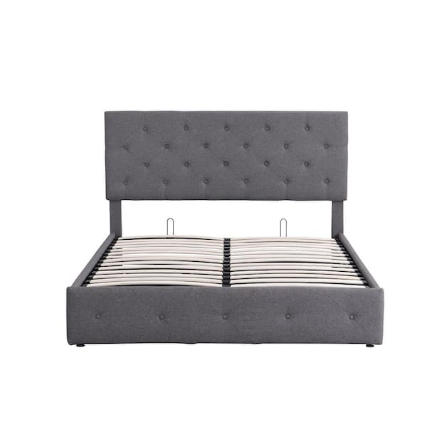Harper & Bright Designs 64.7 in. W Gray Queen Linen Wood Frame Platform Bed with a Hydraulic Storage System