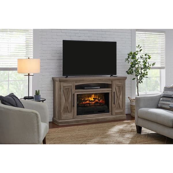 StyleWell Concours 62 in. Freestanding Electric Fireplace TV Stand in Rustic Oak with Natural Finish