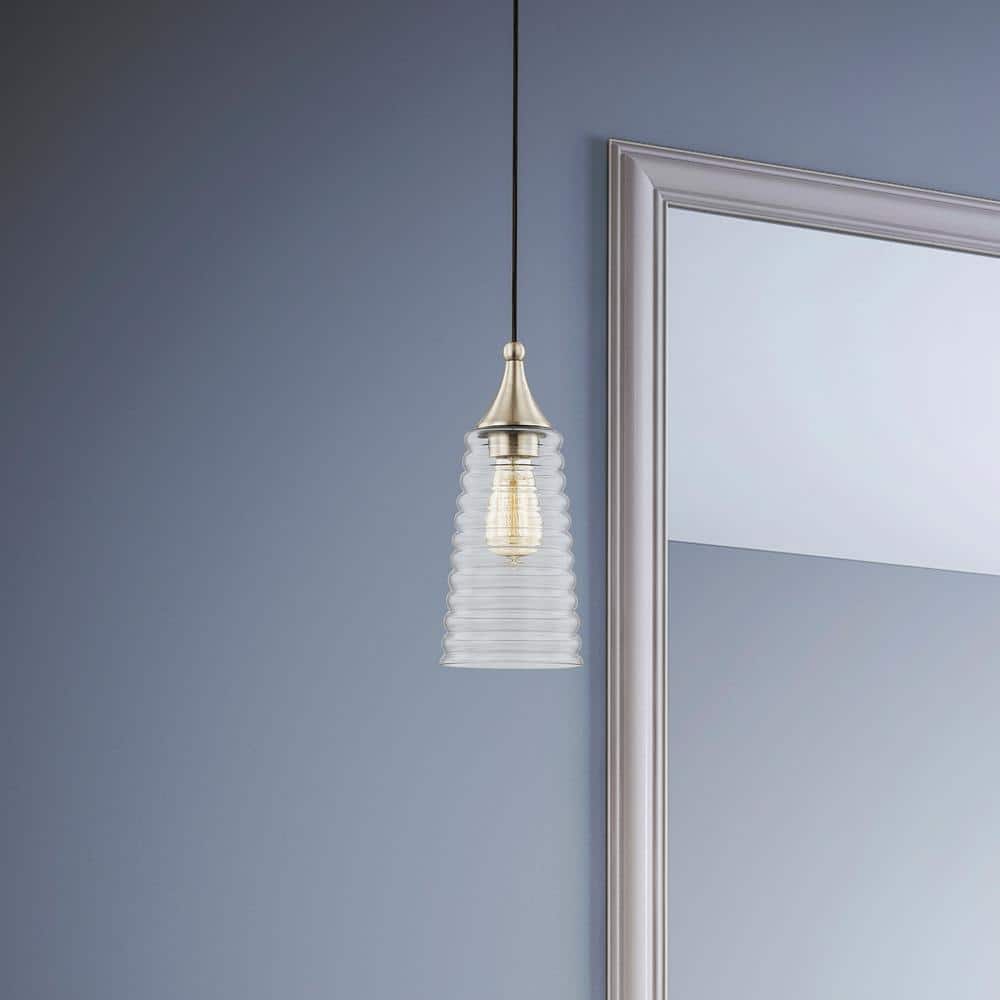 Coastal Elegance Brushed Nickel 1-Light Mini Pendant with Clear Glass