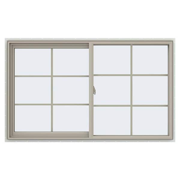 JELD-WEN 59.5 in. x 35.5 in. V-2500 Series Desert Sand Vinyl Left-Handed Sliding Window with Colonial Grids/Grilles
