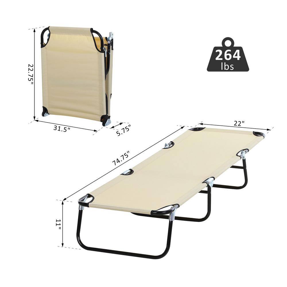 Beige Foldable Outdoor Chaise Lounge Chair with Steel Frame