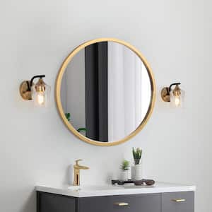 Jallie Classic 1-Light Brass Gold Water Glass Wall Sconce, Contemporary Cylinder Vanity Light Black Wall Light