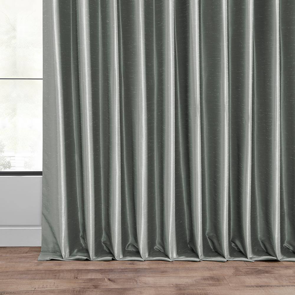 Silver Faux Silk Blackout Puddle Length Curtain Panel