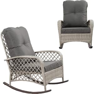 Gray Patio Wicker Rocking Chair, Patio Outdoor Rocking Chair with Gray Cushion - Weight Capacity 330 lbs. - 1-Pack