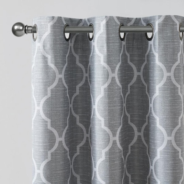 Trellis Gray 38 in. W x 95 in. L Grommet 100% Blackout Curtain (Single Panel)