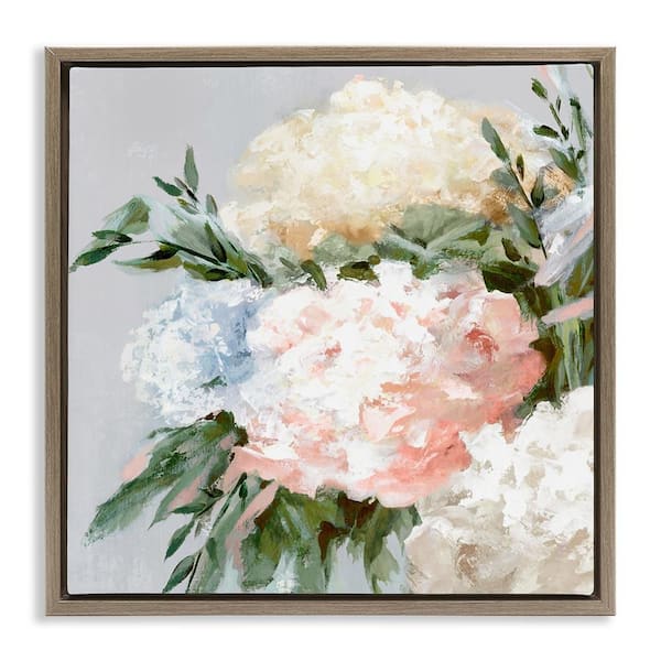 Stupell Industries Pastel Hydrangea Blossoms by Alex Black Brown Floater Frame Nature Graphic Art Print 18 in. x 18 in.