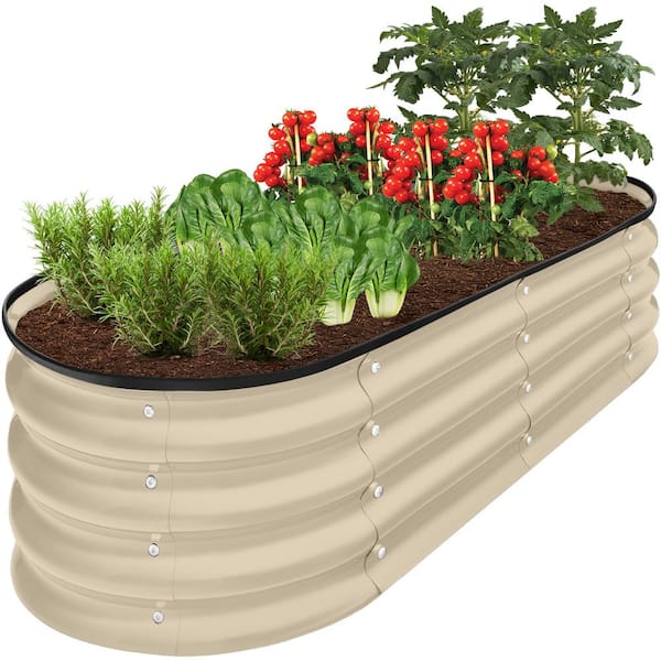 Best Choice Products 4 ft. x 2 ft. x 1 ft. Beige Oval Steel Raised Garden Bed Planter Box for Vegetables, Flowers, Herbs