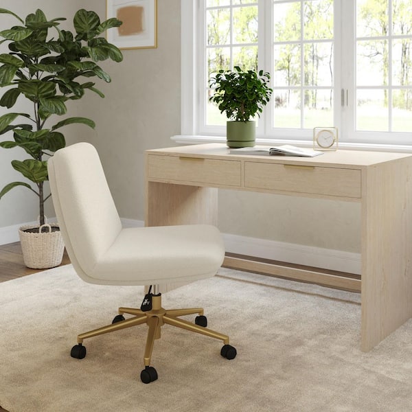Eloise Fabric Swivel Office Chair in Off White/Polished Brass