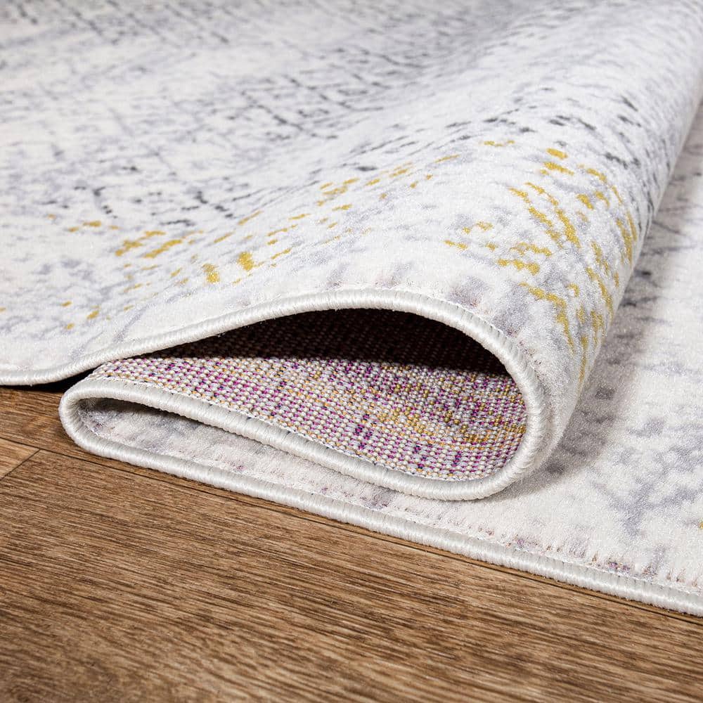 Yellow and Gray Geometric Oriental 5' x 7' Area Rug