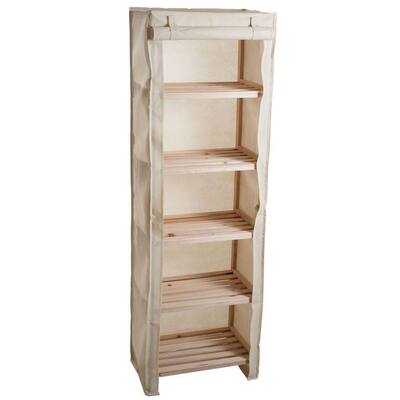 5 Tier Wood Storage Shelving Rack, Wooden Shelving Unit With Baskets