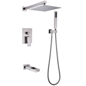 Waterfall Spout Single Handle 3-Spray Tub and Shower Faucet 2.5 GPM in. Brushed Nickel (Valve Included)