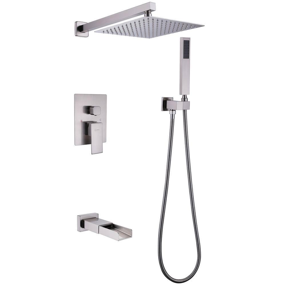 Waterfall Spout Single Handle 3-Spray Square High Pressure Tub and Shower Faucet in Brushed Nickel (Valve Included) price history on PriceWatchPro