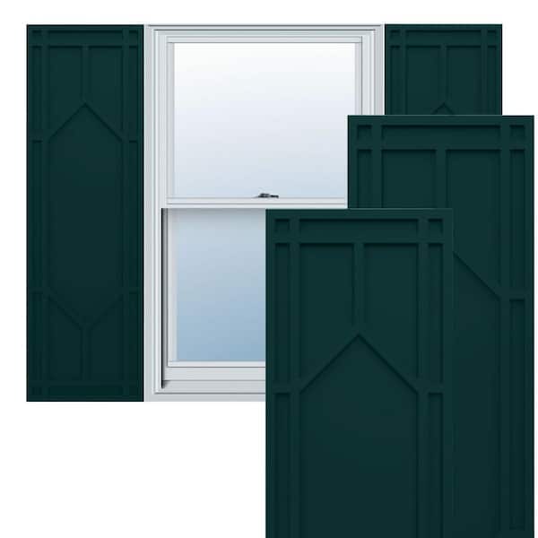 Ekena Millwork True Fit PVC 15 in. W x 67 in. H Raised Panel Vinyl Shutters Pair in Thermal Green