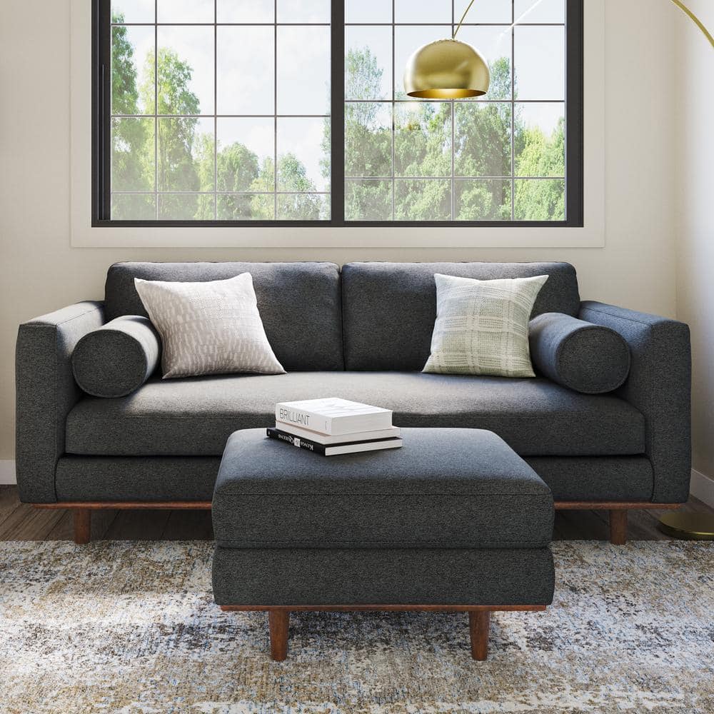 Morrison Charcoal Grey Fabric Mid-Century Modern Sofa with Removable Cushions