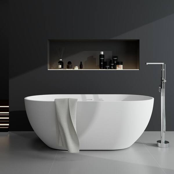 Kylie 59 in. x 29 in. Stone Resin Freestanding Soaking Bathtub in White